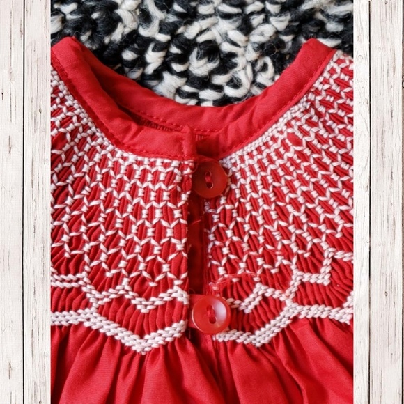 Festive Hand Smocked Holiday Bishop Dress - Picture 3 of 4